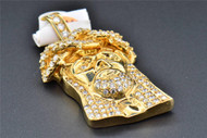10K Yellow Gold 1.60 Inch Diamond Mini Jesus Face Piece Heavy Pendant 1.93 CT