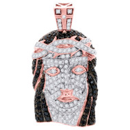 Black Diamond Mini Jesus Piece Head Mens 10K Rose Gold Round Cut Charm 1.40 Ct.