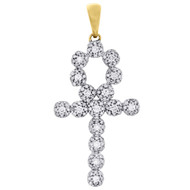 10K Yellow Gold Genuine Diamond Egyptian Ankh Cross Cluster Pendant Charm 1 CT.