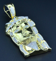 Diamond Jesus Piece Face Pendant Sterling Silver & Yellow Finish Charm 0.55 Ct.