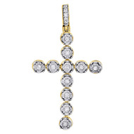 10K Yellow Gold Real Diamond Cross Bezel Set Pendant 1.50" Charm 1/2 CT.