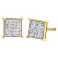 10K Yellow Gold Pave Diamond Square Studs Mini 7.25mm 4 Prong Earrings 0.16 Ct.
