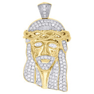 10K Yellow Gold Diamond Jesus Head Face Piece Pendant 2.30" Pave Charm 3.15 Ct.