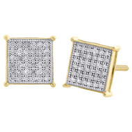 10K Yellow Gold Pave Diamond Square Studs Small 8.25mm 4 Prong Earrings 0.20 Ct.