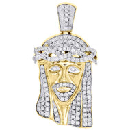 10K Yellow Gold Large Diamond Jesus Piece Face Pendant 1.95" Mens Charm 2.30 CT.