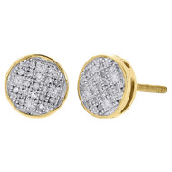 10K Yellow Gold Round Disc Pave Genuine Diamond Circle Stud Earrings 8mm 0.10 Ct