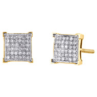 10K Yellow Gold Diamond 4 Prong Square Dome Studs 7.50mm Pave Earrings 1/4 CT.