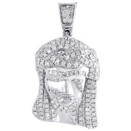 Mens Diamond Jesus Pendant .925 Sterling Silver Round Pave Tear Charm 0.41 Ct.