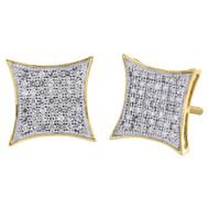 10K Yellow Gold Genuine Diamond Kite Studs Pave Set 10.70mm Earrings 0.33 Ct.