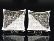 Black Diamond Earrings 10K White Gold Round Pave Square Design Studs 1 Tcw.