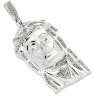 .925 Sterling Silver Diamond Micro Mini Jesus Face Piece Pendant Charm 0.75 CT
