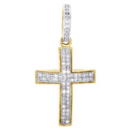 Domed Diamond Cross Pendant 10K Yellow Gold Mens Round Pave Mini Charm 0.40 Tcw.