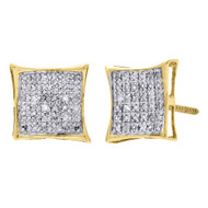 10K Yellow Gold Diamond Studs Concave Kite Pave Mens Ladies Earrings 0.25 Ct.
