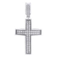 Domed Diamond Cross Pendant 10K White Gold Mens Round Pave Mini Charm 0.25 Tcw.