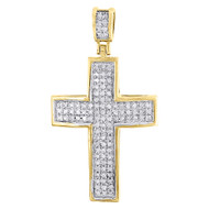 Domed Diamond Cross Pendant 10K Yellow Gold Mens Round Pave Mini Charm 0.50 Tcw.