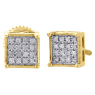 10K Yellow Gold Diamond Pave Studs Mini 6mm 4 Prong Square Earrings 0.10 Ct.