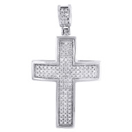 Domed Diamond Cross Pendant 10K White Gold Mens Round Pave Mini Charm 0.50 Tcw.