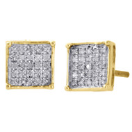 10K Yellow Gold Diamond Pave Studs Mini 7.20mm 4 Prong Square Earrings 0.17 Ct.