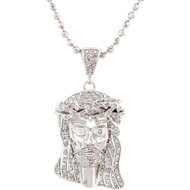 Diamond Micro Mini Jesus Face Piece Pendant .925 Charm .50 Ct w/ Moon-cut Chain