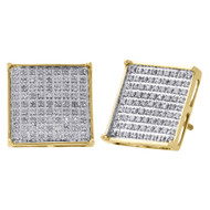 10K Yellow Gold Diamond Pave Studs Small 13.10mm Square 4 Prong Earrings 0.50 Ct