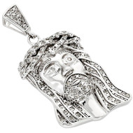 .925 Sterling Silver Diamond Micro Mini Jesus Face Piece Pendant Charm 0.50 CT