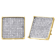 10K Yellow Gold Diamond Pave Studs 14.65mm 4 Prong Square Earrings 0.88 Ct.