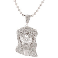 Diamond Micro Mini Jesus Face Piece Pendant .925 Charm 1 Ct with Moon-cut Chain.