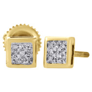 10K Yellow Gold Genuine Diamond Pave Studs Mini 4.90mm Square Earrings 0.05 Ct.
