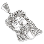 .925 Sterling Silver Real Diamond Micro Mini Jesus Face Piece Pendant Charm 1 CT.