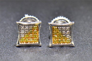 Yellow Diamond Studs 14K White Gold 0.10 CT Pave Kite Shaped Mini Earrings