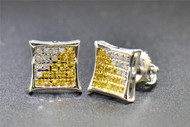 Yellow Diamond Studs 10K White Gold 0.16 CT Pave Kite Shaped Small Earrings