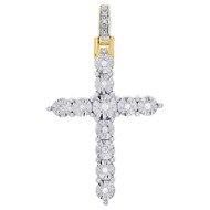 10K Yellow Gold One Row Cross 1.50" Genuine Diamond Pendant Prong Charm 1/4 CT.