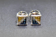 Blue Diamond Studs 10K White Gold 0.06 CT Round Pave Kite Shaped Mini Earrings