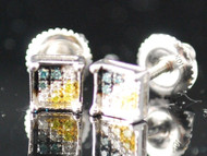 MENS LADIES WHITE GOLD 5MM DIAMOND SQUARE STUD EARRINGS