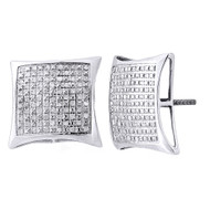 .925 Sterling Silver Round Pave Diamond Medium Kite Stud Earrings 0.35 Ct.