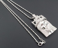 Mini Diamond Jesus Face Crown Pendant .925 Sterling Silver Charm 1 Ct. w/ Chain