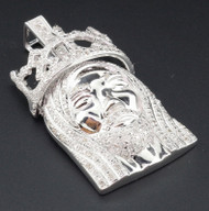 Mini Diamond Jesus Face Pendant .925 Sterling Silver Crown on Head Charm 1 Ct.