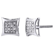 .925 Sterling Silver Round Pave Diamond 9mm Kite Stud Earrings 0.05 Ct.