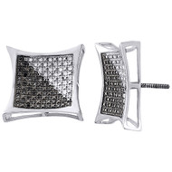.925 Sterling Silver Round Pave Black & White Diamond Kite Stud Earrings .35 Ct.