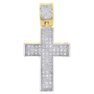 Genuine Round Diamond Cross Pendant 1.10" Sterling Silver Pave Charm 0.30 CT.