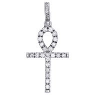 10K White Gold Diamond Ankh Pendant Mens Round Cut Egyptian Cross Charm 2.50 Ct.