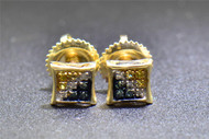 Blue Diamond Studs 10K Yellow Gold 0.06 CT Pave Kite Shaped Mini Earrings