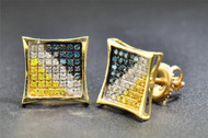 Blue Diamond Studs 10K Yellow Gold 1/3 CT Yellow Pave Kite Shaped Earrings