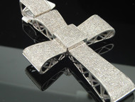 Diamond Cross Pendant Mens 10K White Gold Designer Round Pave Charm 5.50 Tcw.