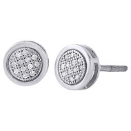 .925 Sterling Silver Round Pave Diamond Small Circle Stud Earrings 0.05 Ct.