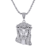 925 Sterling Silver Mens Diamond Mini Jesus Face Pendant Charm & Chain Set 1.40"
