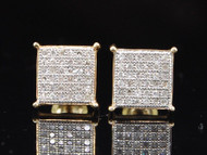 Diamond Flat Square Earrings .925 Sterling Silver Round Pave Studs 0.25 Ct.