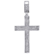 10K White Gold Real Round White Diamond Cross Pendant 2" Mens Pave Charm 0.65 CT.