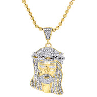 925 Sterling Silver Mens Diamond Mini Jesus Face Pendant Charm & Chain Set 1.40".