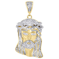 .925 Sterling Silver Mens Real Diamond Mini Micro Jesus Face Pendant Charm 1.40"